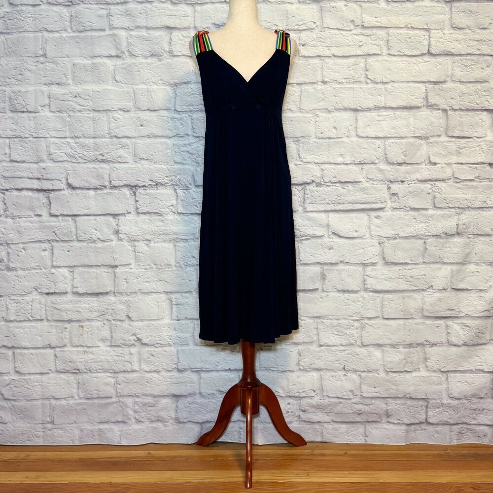 Manoush Navy Blue Rainbow Strap Faux Wrap Midi Dress